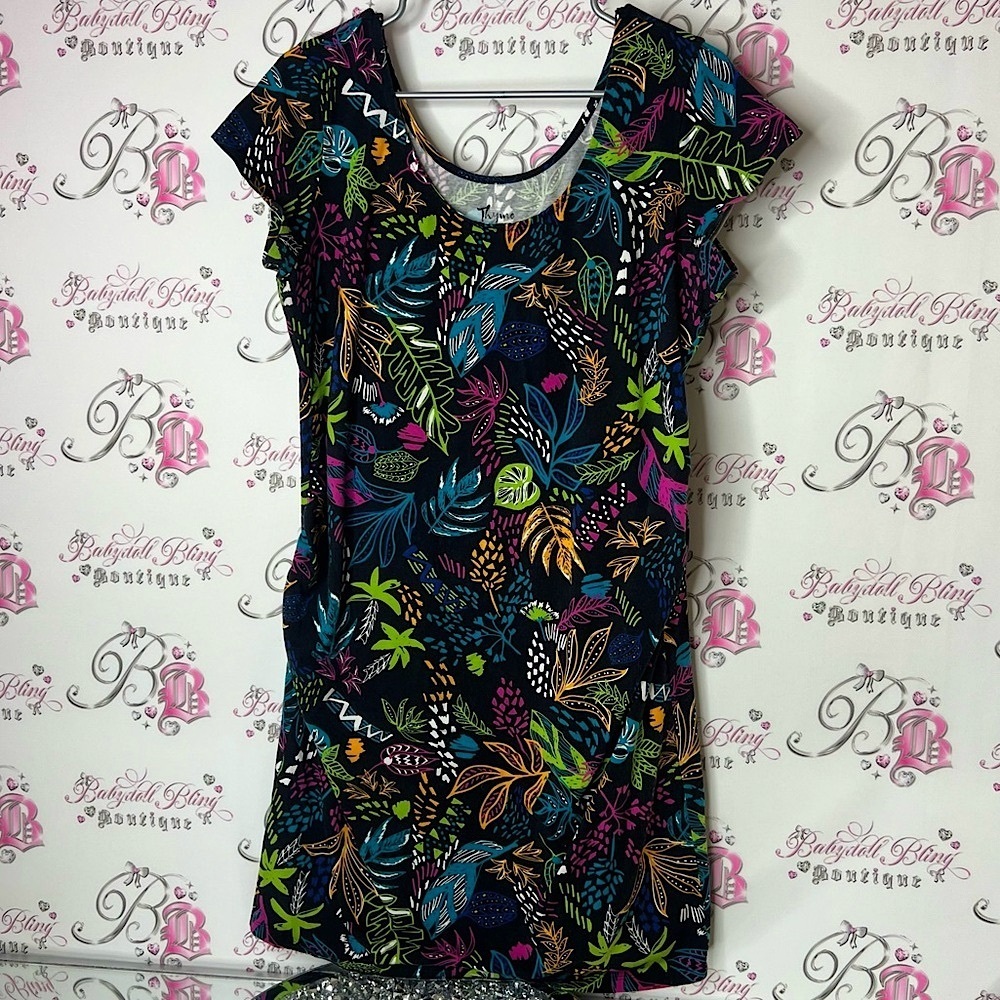 Thyme dress floral flowers stretchy Vibrant Multicolor Leaf Print Mini Dress